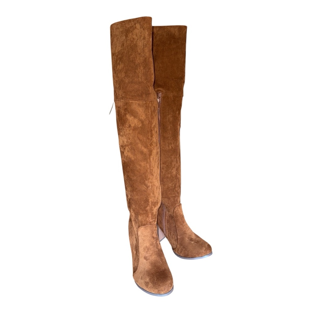 Over the Knee Boots in Brown Faux Suede, Back Lace, Side Zipper Size 9